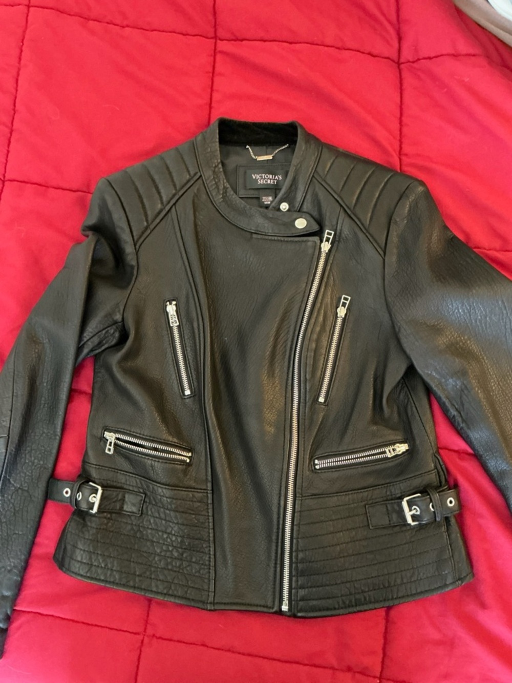 Victoria's Secret Black Faux Leather Quilted Moto Jacket